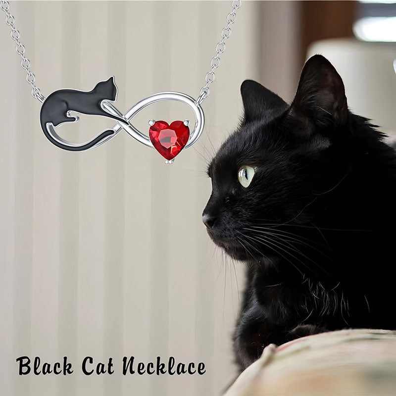 Origsoul black cat necklace with heart-shaped red zircon cat jewelry gift on silver chain