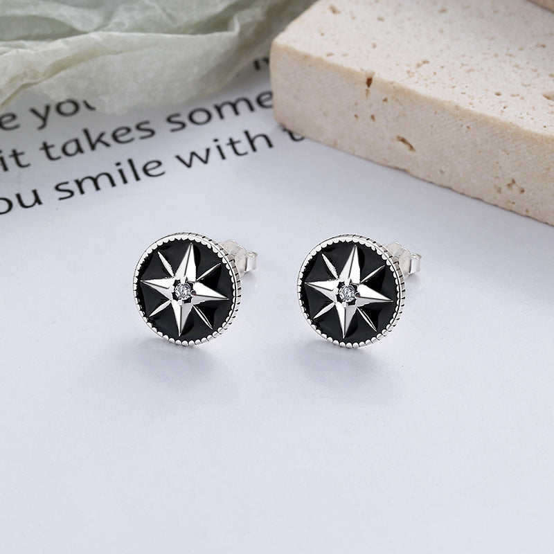 Origsoul retro black enamel earrings with star design and silver detailing on white background