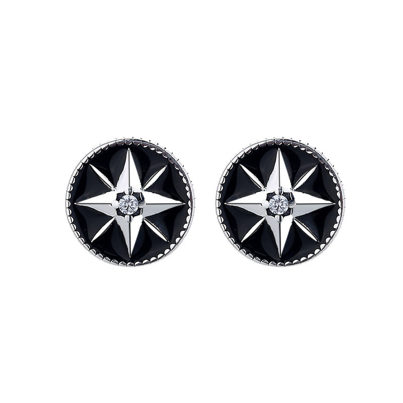 Origsoul retro black enamel earrings with cosmic star design and silver accents