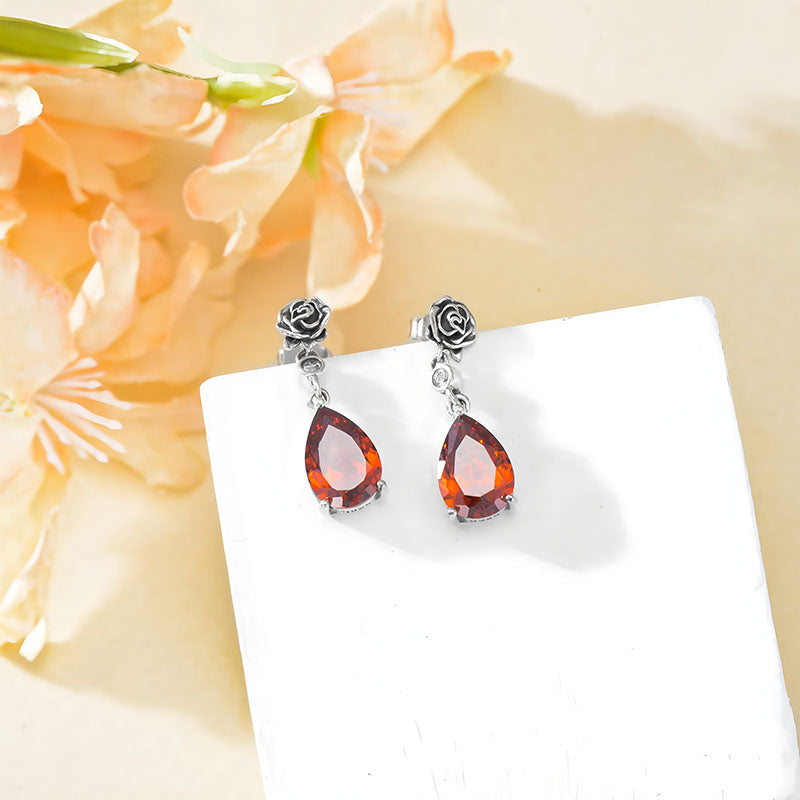 Origsoul rose colored gemstone earrings for women with floral rose design accents