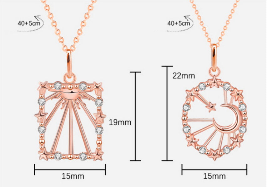 Origsoul sun moon star necklace set in rose gold with star and moon pendants featuring crystal accents