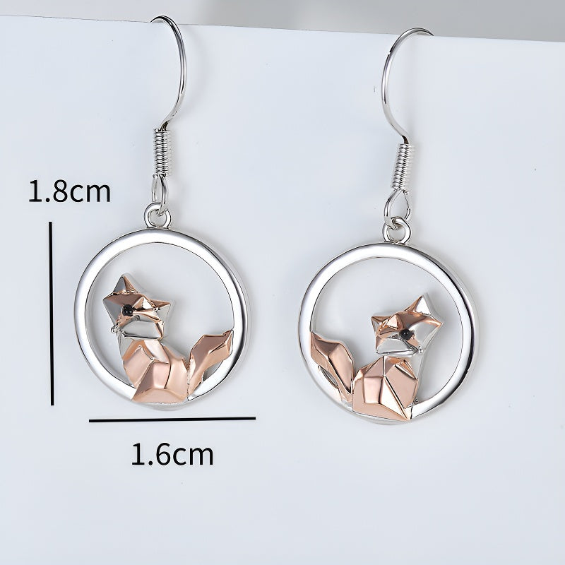 Origsoul S925 fox pendant earrings featuring a stylish fox design in a circular setting
