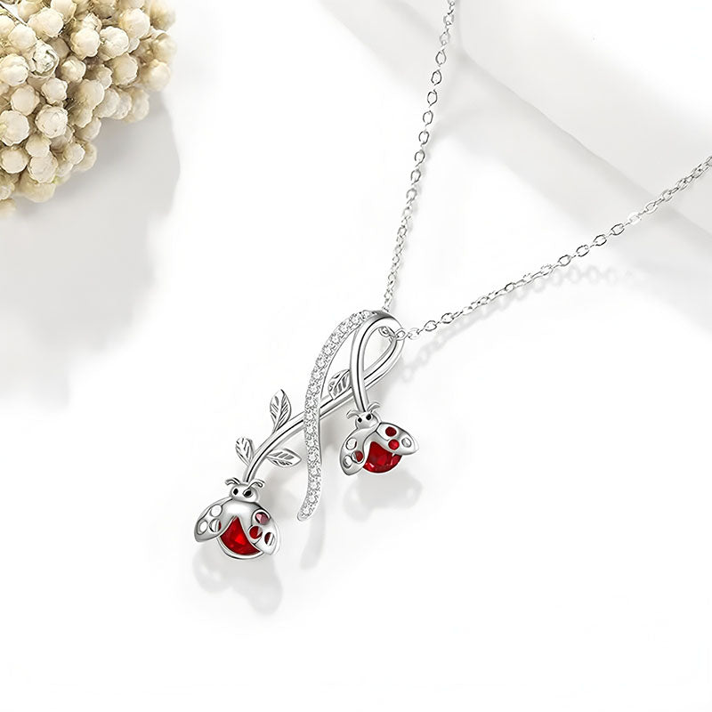 Origsoul S925 ladybug vine necklace featuring red ladybug charms on a delicate silver chain