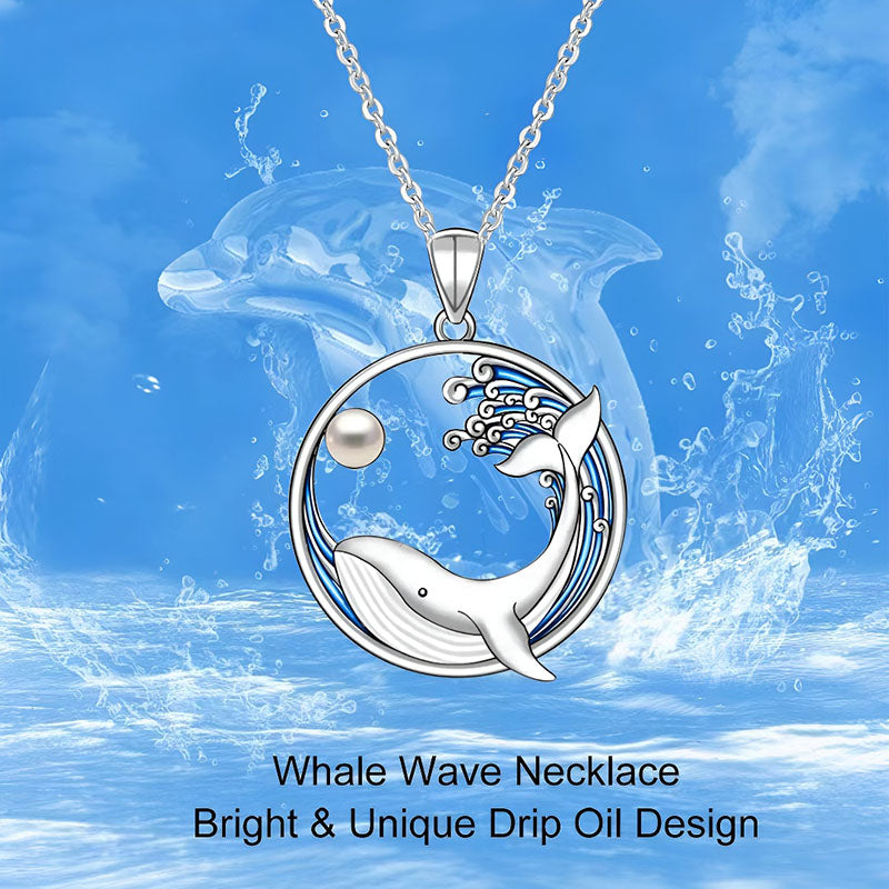 S925 silver dolphin necklace featuring a unique drip oil design with ocean wave details