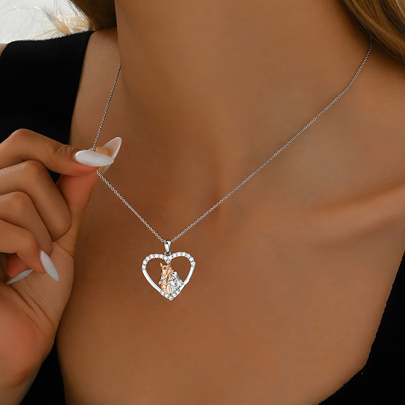 Origsoul S925 silver horse necklace worn by woman showing delicate jewelry design