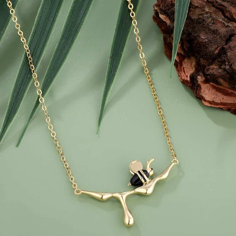 Origsoul S925 sterling silver bee necklace with unique branch design for stylish elegance