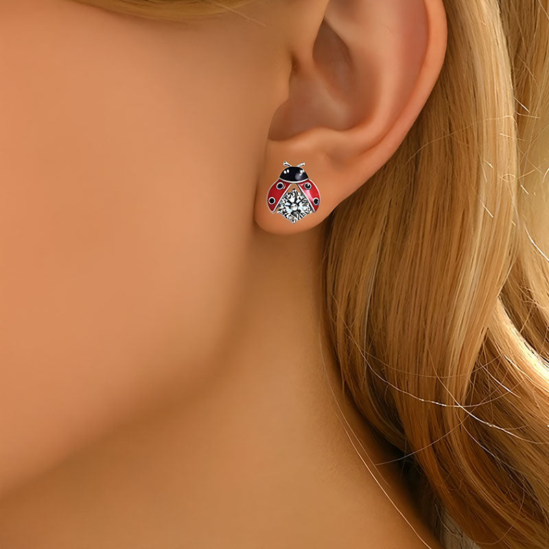 S925 sterling silver ladybug earrings featuring sparkling details for a stylish look