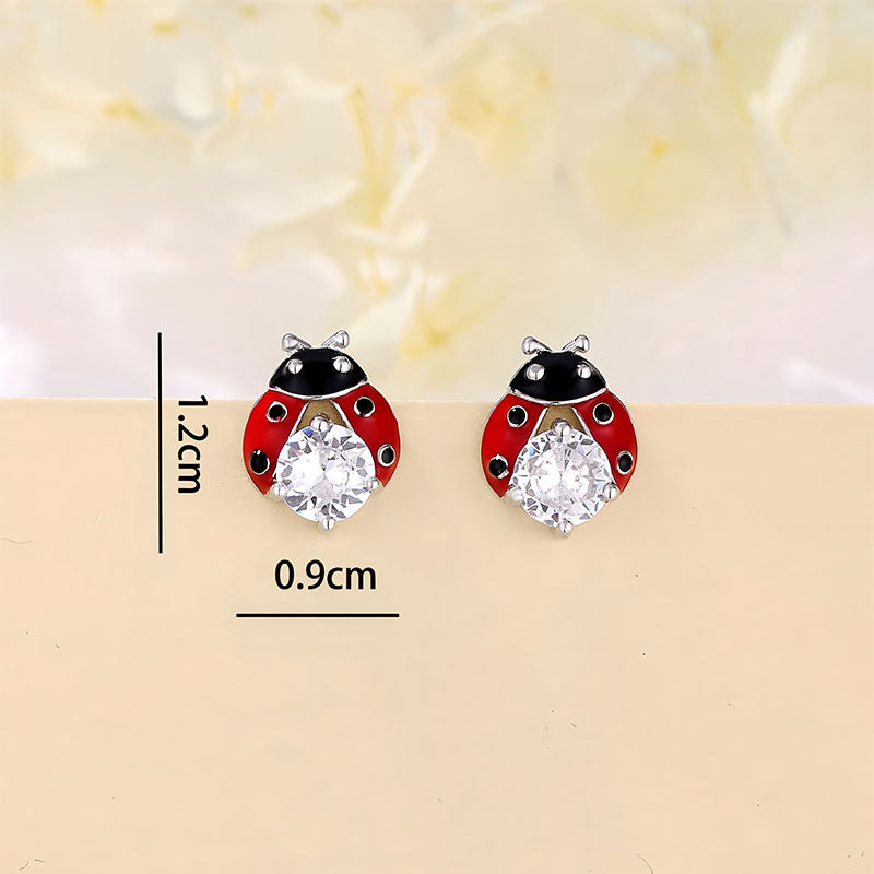 Origsoul S925 sterling silver ladybug earrings featuring sparkling gemstones and colorful enamel details