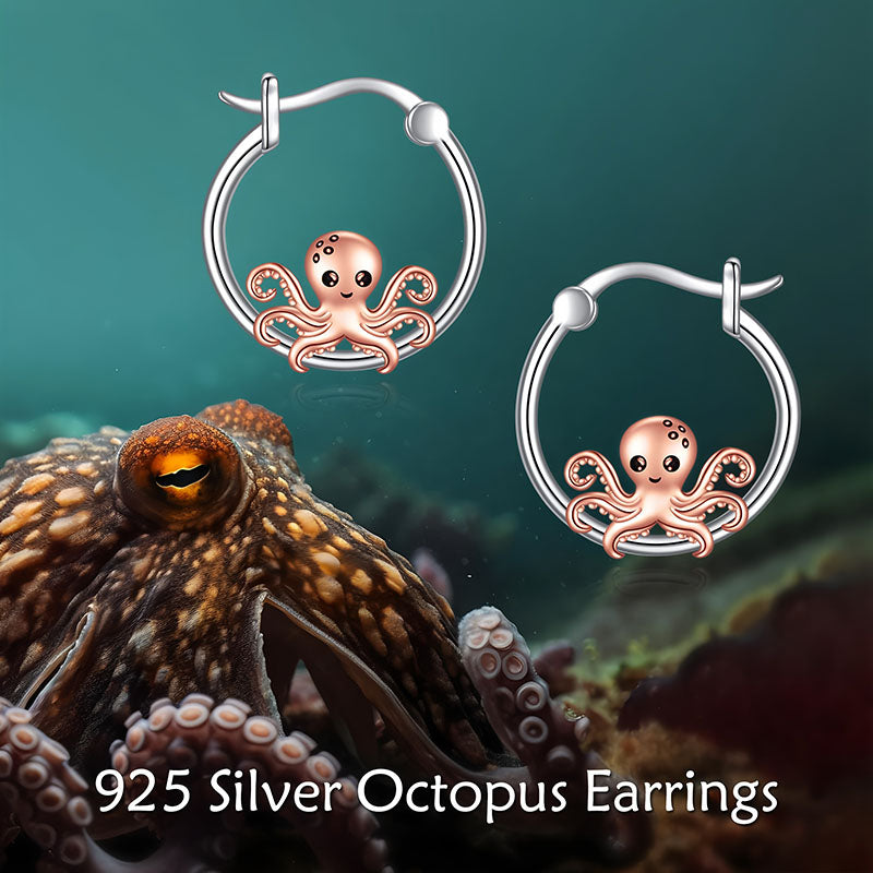 Origsoul S925 sterling silver marine life earrings featuring cute octopus design on hoop style