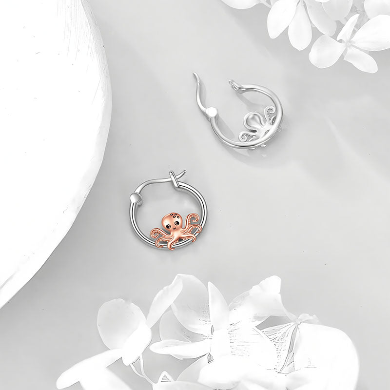 S925 sterling silver marine life earrings featuring a delicate octopus design for ocean lovers