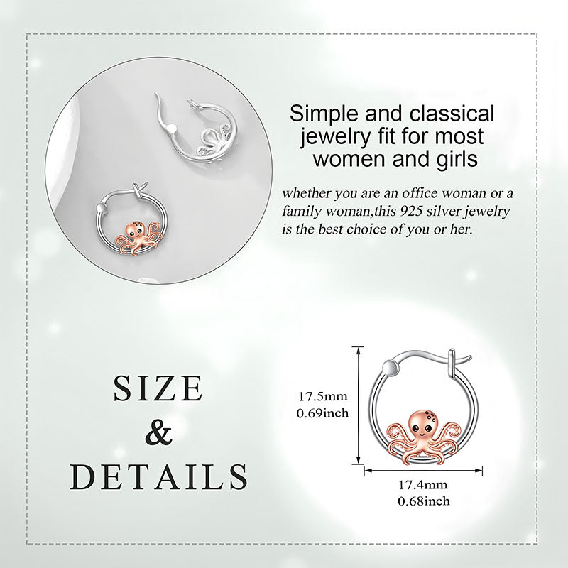 S925 sterling silver marine life earrings featuring a delicate octopus design suitable for women and girls