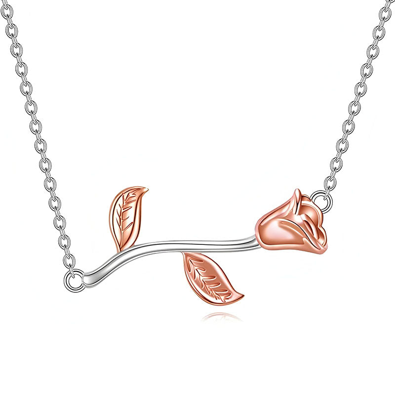 Origsoul S925 sterling silver rose necklace featuring a delicate rose and leaf design