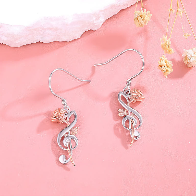 Origsoul s925 sterling silver rose note earrings featuring floral and musical design