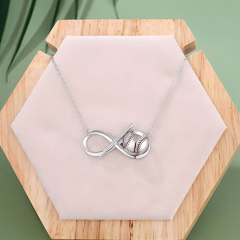 Origsoul silver baseball infinity pendant necklace featuring a baseball and infinity symbol on chain