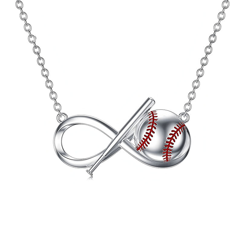 Origsoul baseball infinity pendant necklace with silver chain featuring baseball and bat design