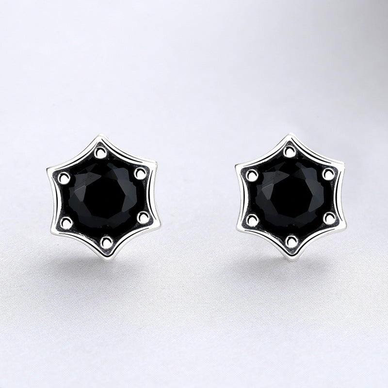 Origsoul black star stud earrings with silver cosmic jewelry design