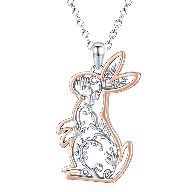 Origsoul cute bunny charm pendant with intricate floral design and silver chain necklace