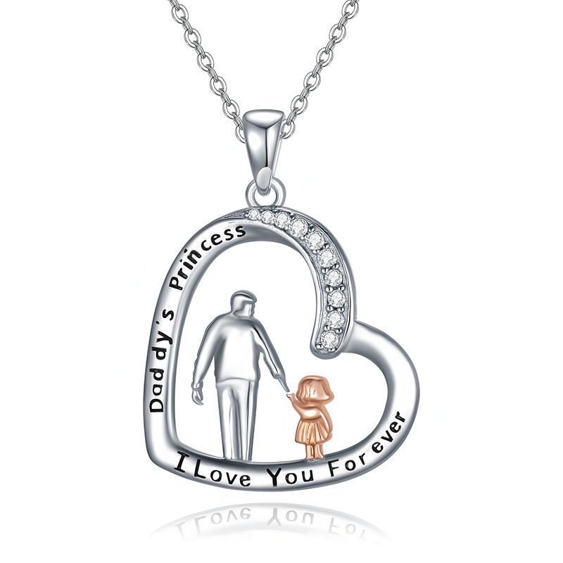 Origsoul father daughter heart necklace with Dad and daughter figure and I Love You Forever inscription