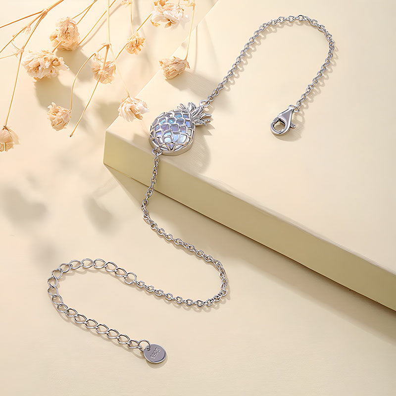 Origsoul silver fruit charm bracelet for women featuring a detailed pineapple design on a delicate chain