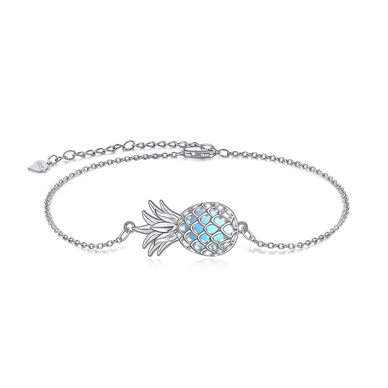 Origsoul delicate fruit charm bracelet for women featuring a silver pineapple charm with blue accents