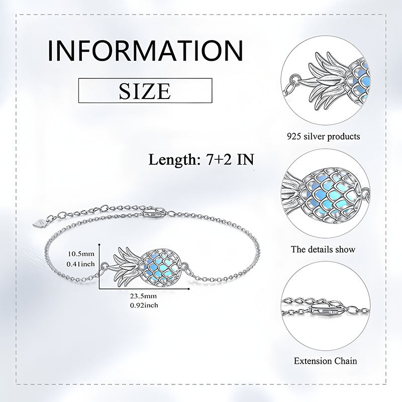 Origsoul 925 silver fruit charm bracelet for women with blue pineapple pendant and extension chain