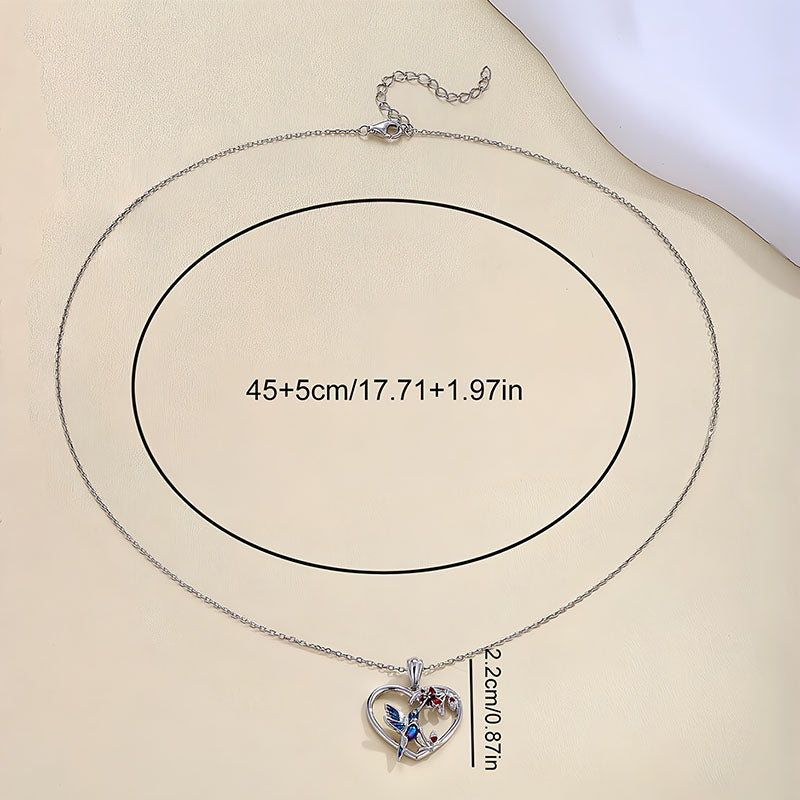 Origsoul hummingbird heart pendant necklace with adjustable silver chain and detailed pendant