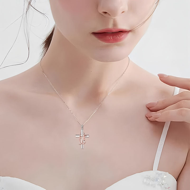 Origsoul nurse cross necklace worn on model with delicate silver chain and medical symbol pendant