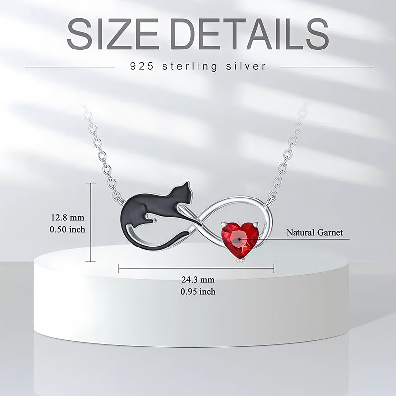 Origsoul red zircon cat jewelry gift necklace with black cat and red heart garnet pendant in 925 sterling silver