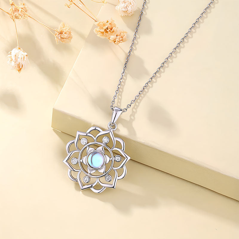 Origsoul silver necklace with sacred geometry pendant jewelry featuring a central iridescent stone and decorative accents