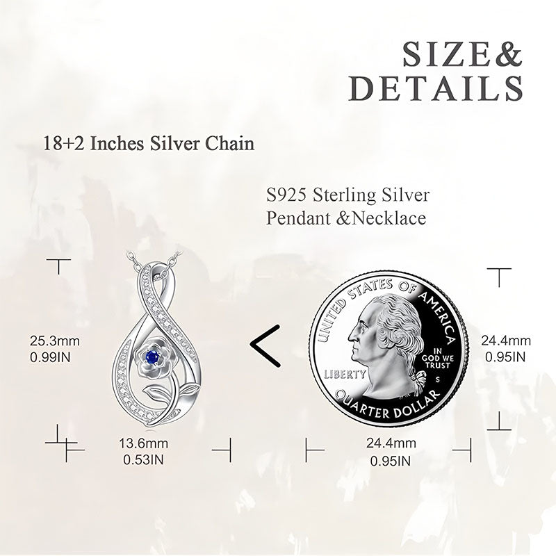 Origsoul September birthstone necklace with S925 sterling silver chain and pendant size comparison to a quarter