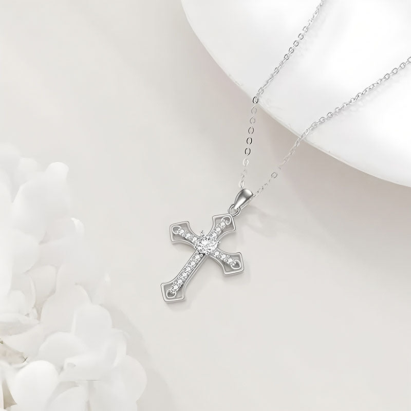Origsoul sparkling cross pendant necklace in silver with clear stones on delicate chain