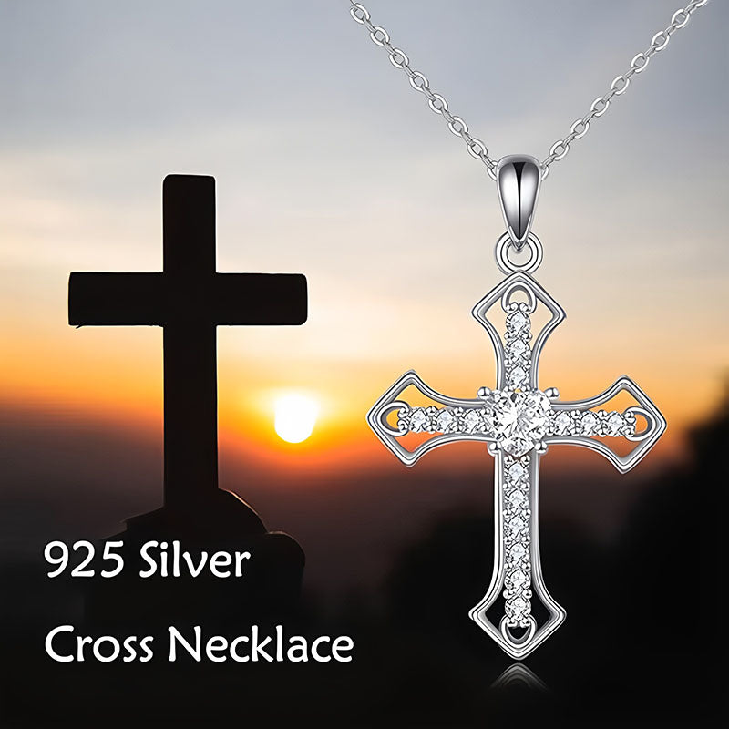 Origsoul 925 silver sparkling cross pendant necklace with clear stones on a chain