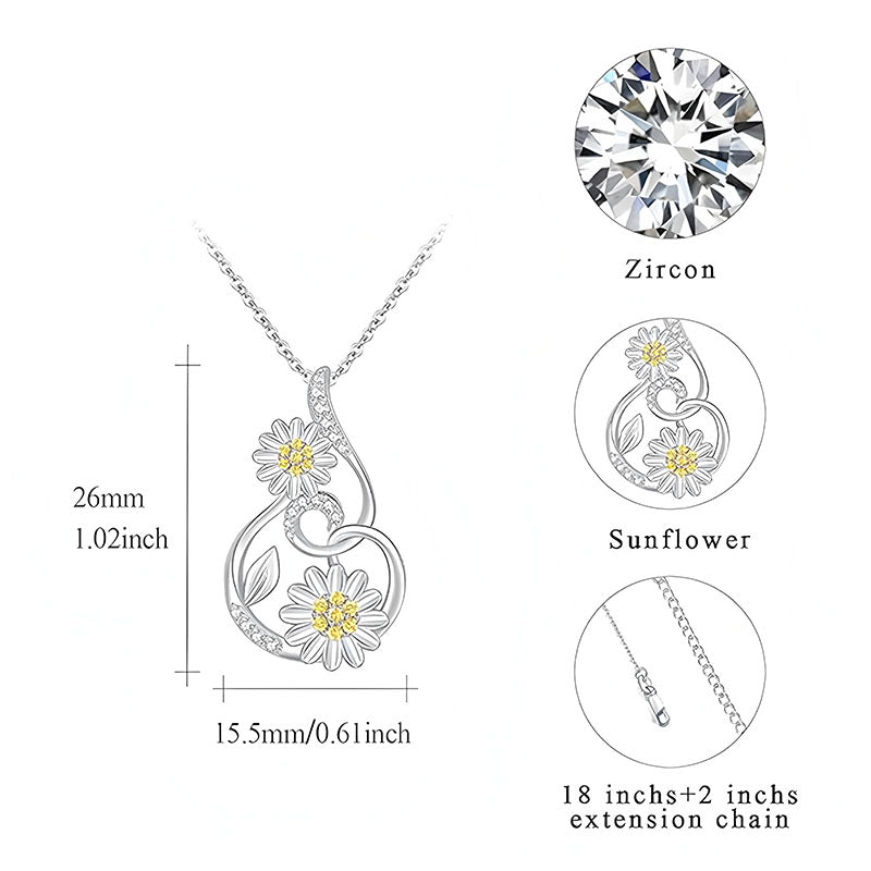 Origsoul sunflower pendant necklace with zircon stones and 18 inch plus 2 inch extension chain