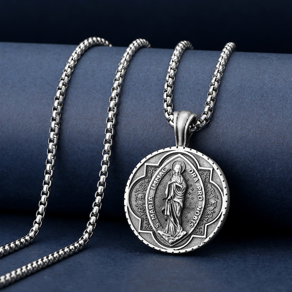 Origsoul Tranquil Spirit Collection Virgin Mary necklace with detailed silver pendant and chain