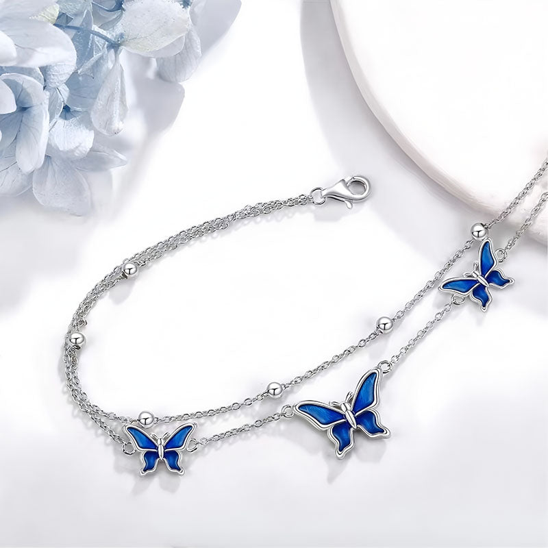 Origsoul adjustable butterfly anklet with silver chain and blue butterfly charms