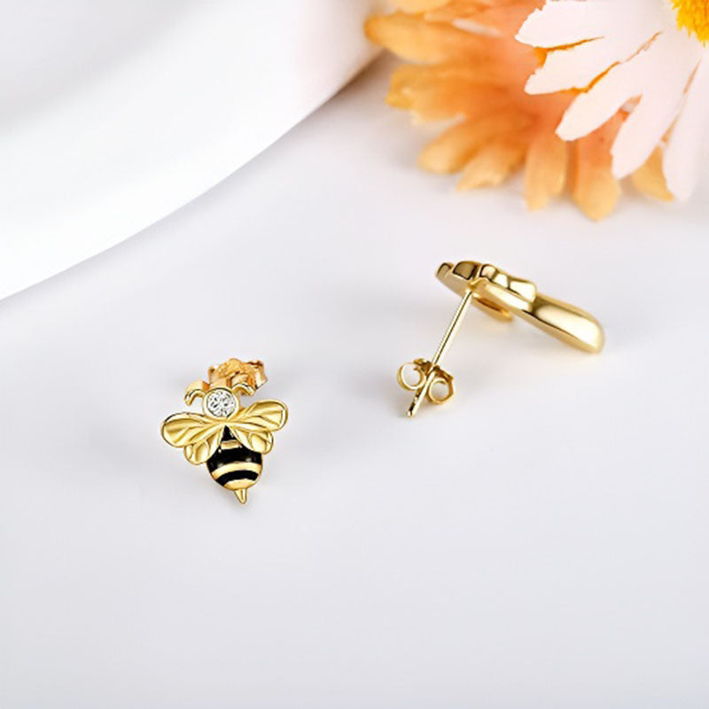 Origsoul sterling silver bee stud earrings with a cute bee design and sparkling accents