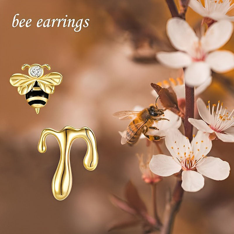 Origsoul sterling silver bee stud earrings with intricate design and sparkling detail