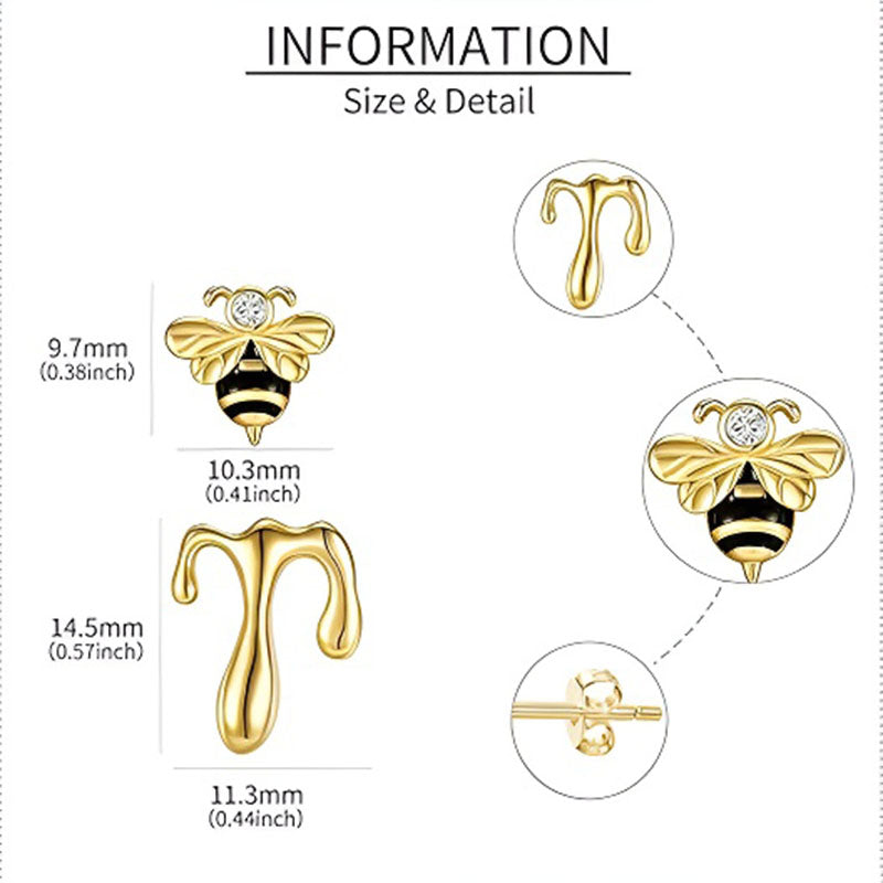 Origsoul sterling silver bee stud earrings with gold accents and sparkling details