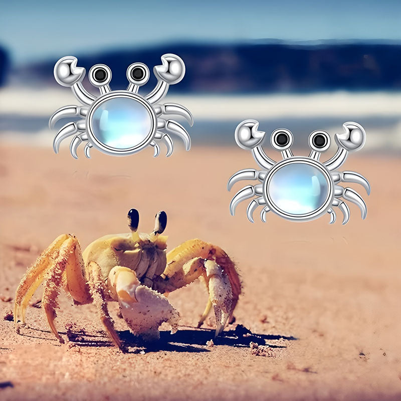 Origsoul sterling silver crab earrings featuring iridescent gemstones for a beach-inspired look