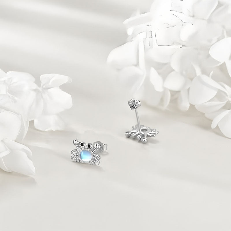 Origsoul sterling silver crab earrings with blue accents and detailed design for ocean lovers