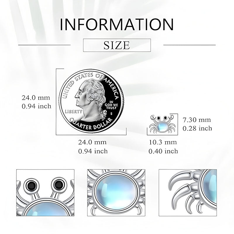 Origsoul sterling silver crab earrings with light blue gemstones and detailed crab design