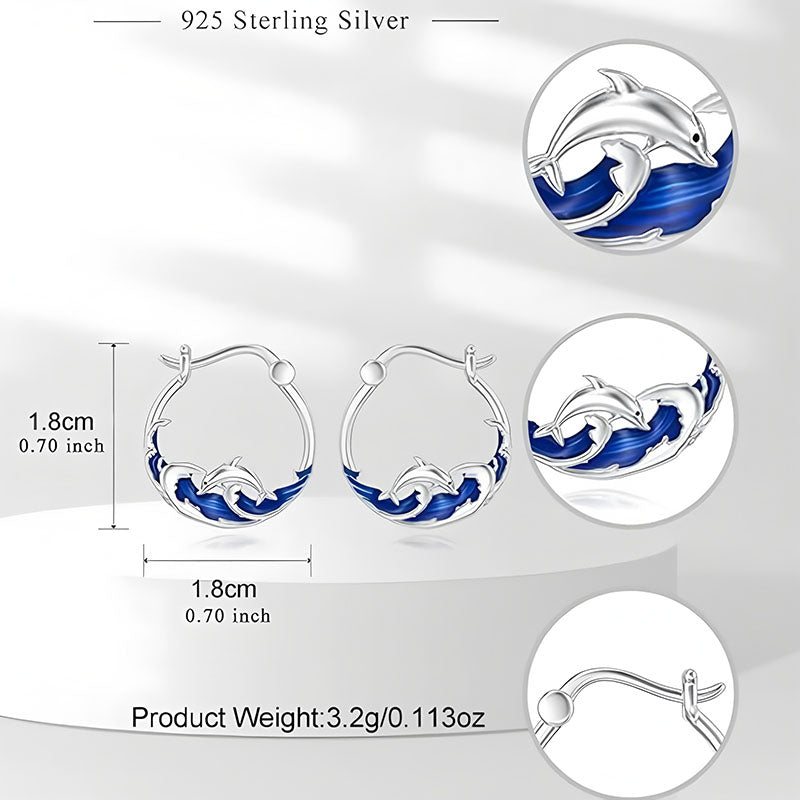 Origsoul sterling silver dolphin earrings featuring intricate design with blue accents
