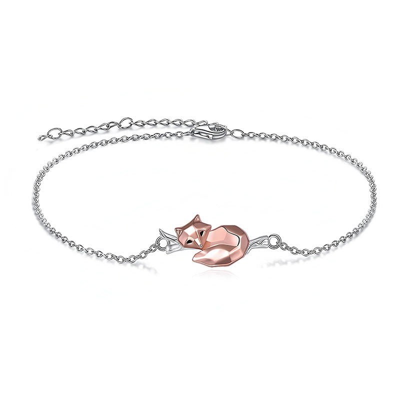 Origsoul sterling silver fox bracelet with rose gold fox charm on delicate chain