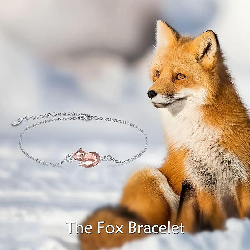 Origsoul sterling silver fox bracelet with delicate chain and fox charm in winter setting