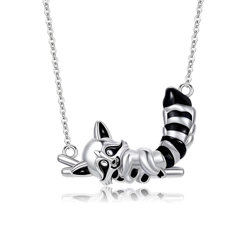 Origsoul sterling silver fox koala necklace featuring playful design with black and silver details