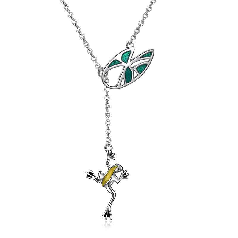 Origsoul sterling silver frog pendant necklace with colorful enamel accents and delicate chain