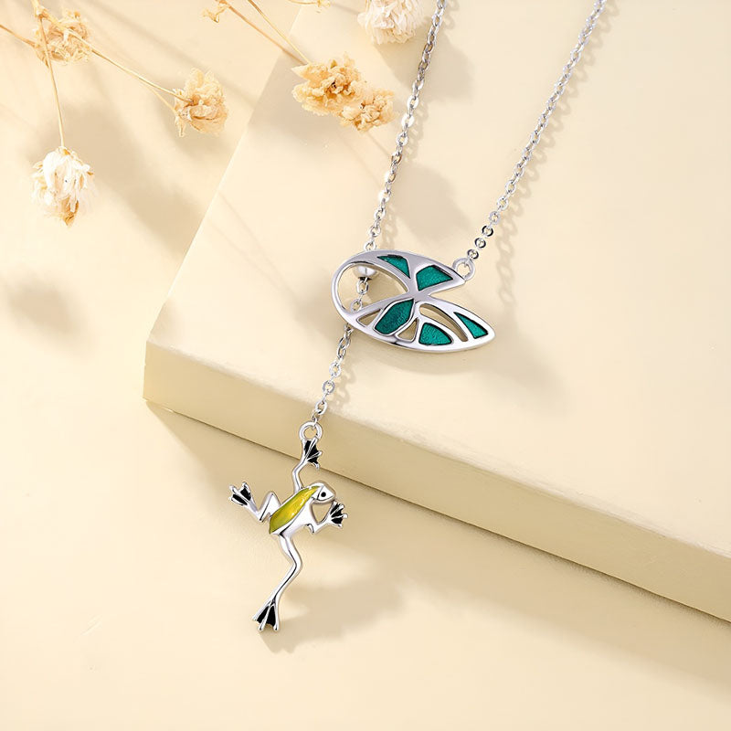 Origsoul sterling silver frog pendant necklace with colorful enamel accents and a unique design