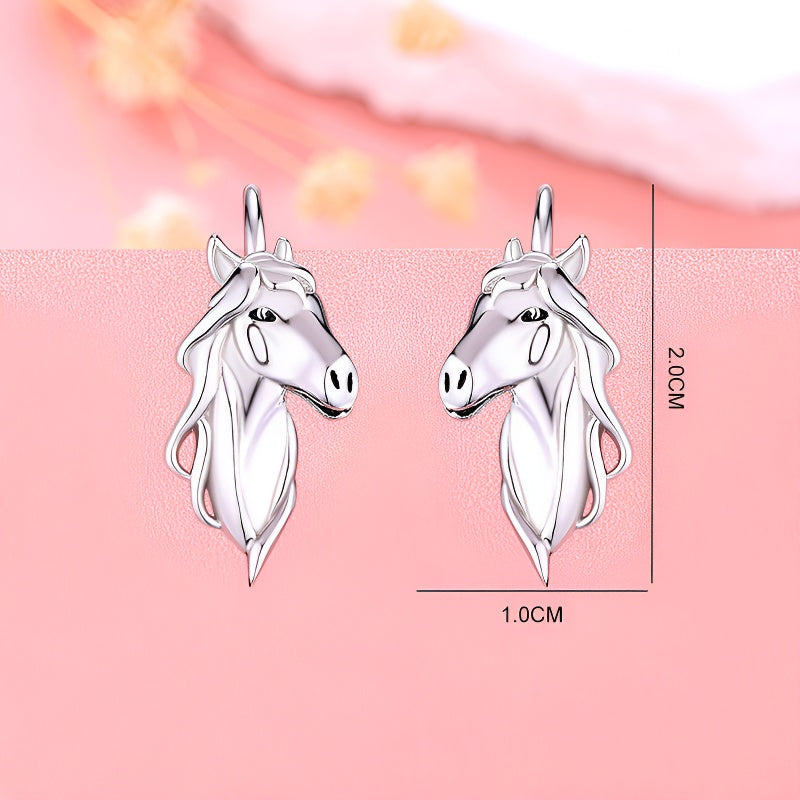 Origsoul sterling silver horse earrings featuring detailed horse head design and polished finish