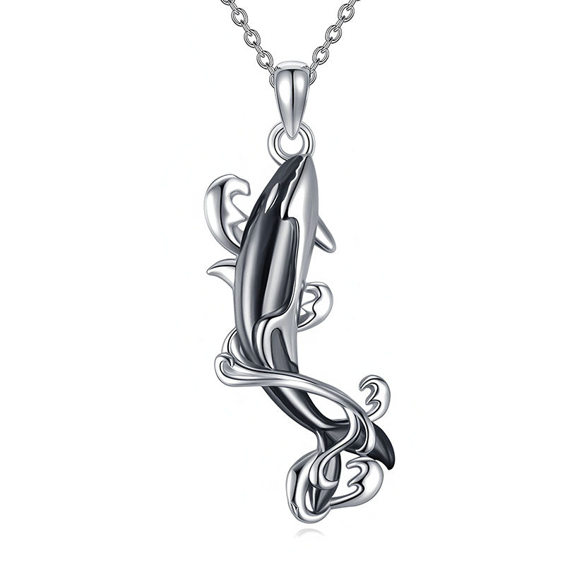 Origsoul sterling silver killer whale necklace with a detailed and elegant design for ocean lovers