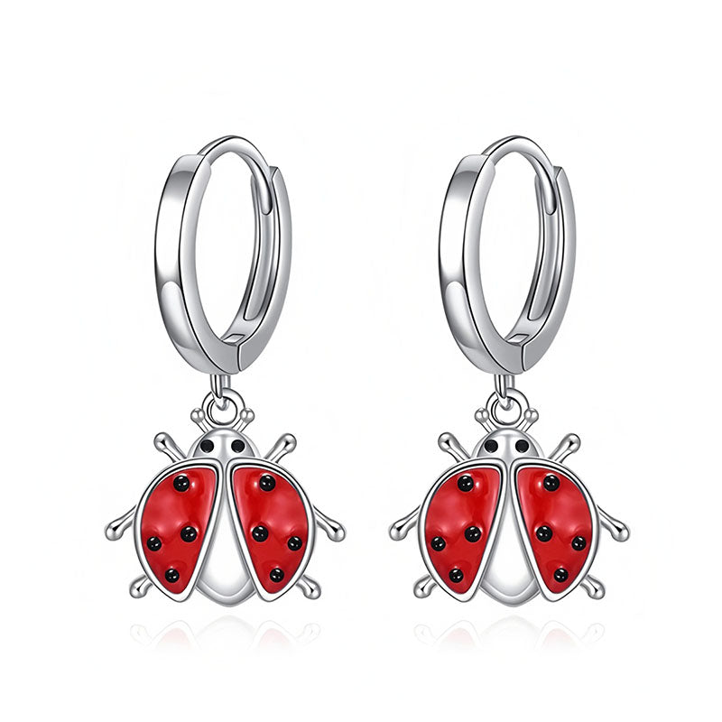 Origsoul sterling silver ladybug earrings with red enamel and black accents for a playful accessory
